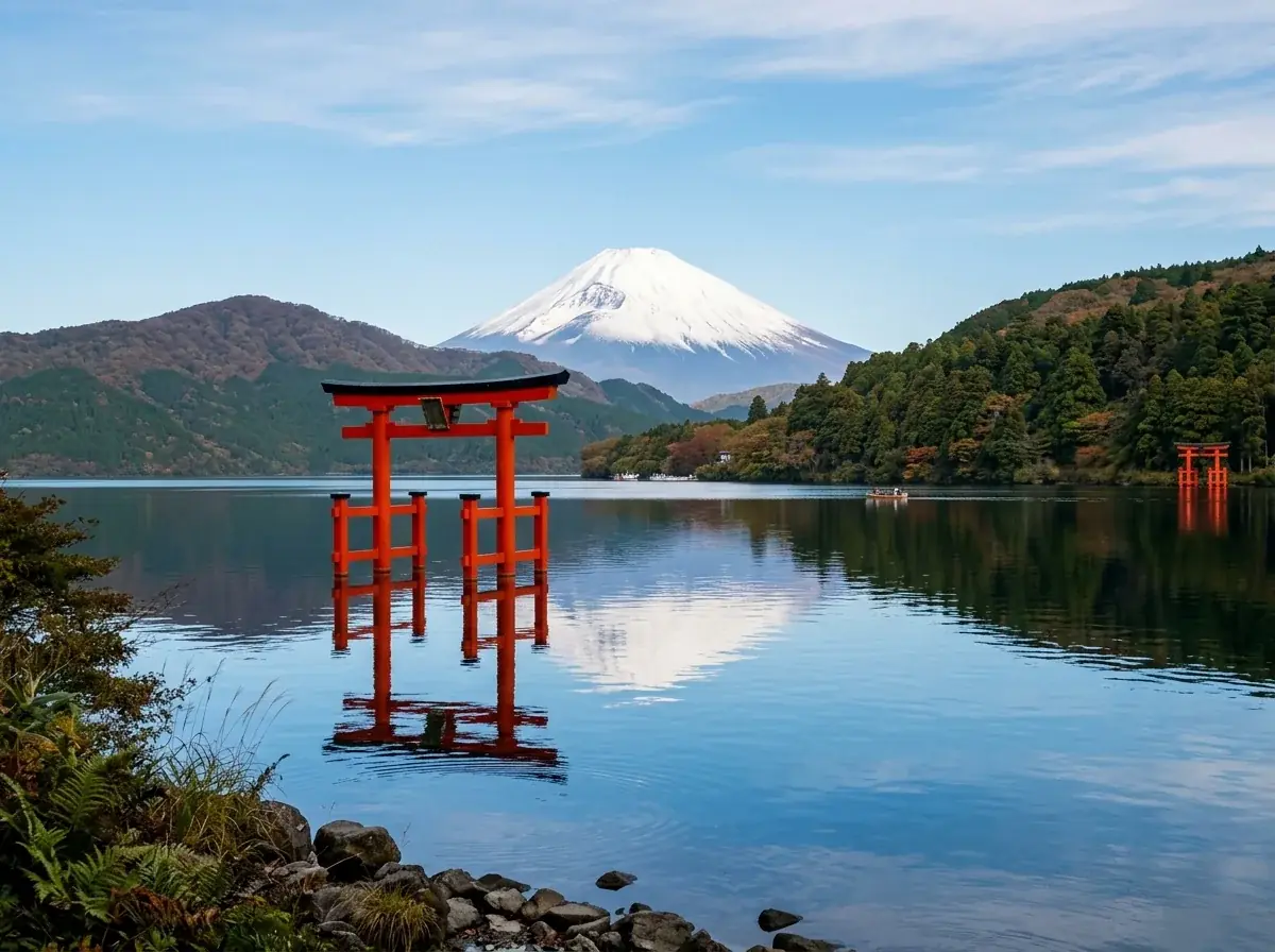 Mount Fuji with Chureito Pagoda and Cherry Blossoms
